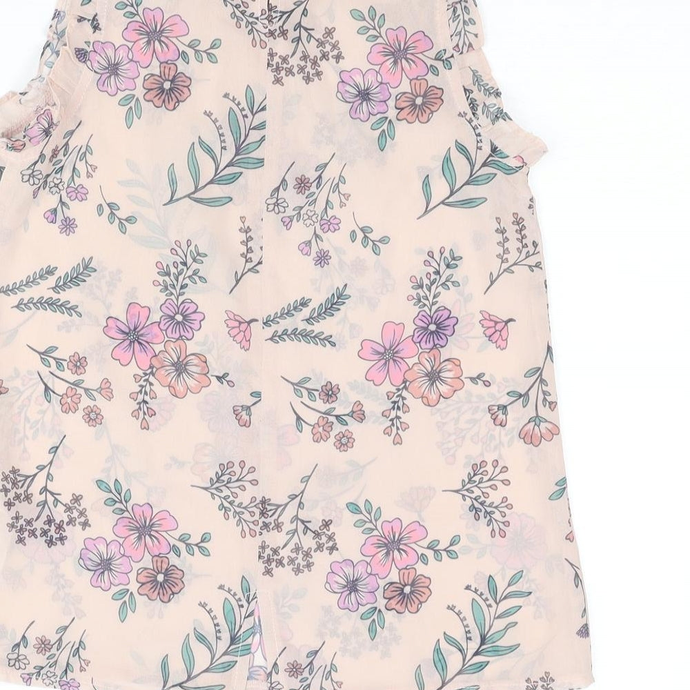 MANTARAY PRODUCTS Girls Pink Floral Polyester Basic Blouse Size 10 Years Mock Neck Button