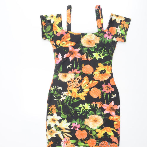Parisian Collection Womens Multicoloured Floral Polyester Shift Size 8 Square Neck Pullover - Cold Shoulders