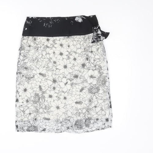 Bandolera Womens White Floral Polyester A-Line Skirt Size 8 Zip