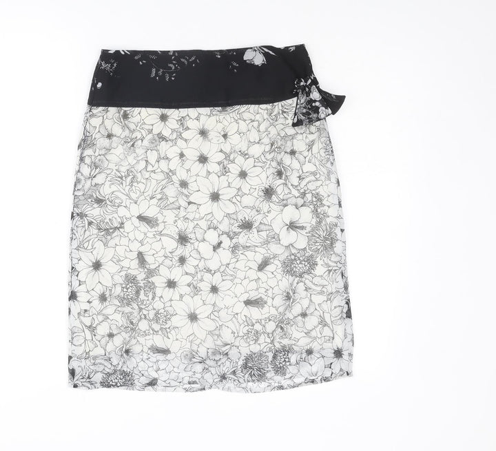 Bandolera Womens White Floral Polyester A-Line Skirt Size 8 Zip
