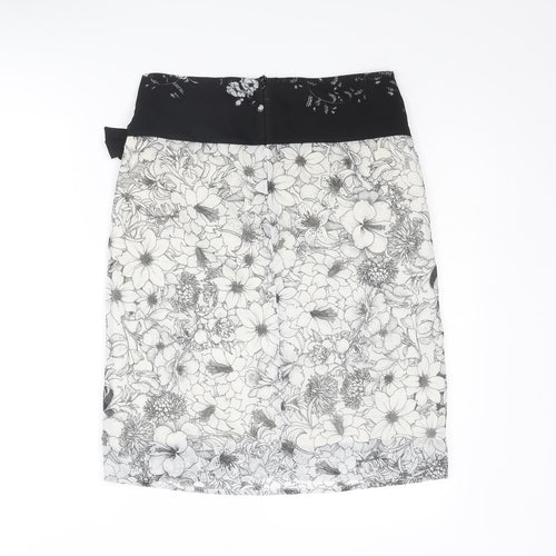 Bandolera Womens White Floral Polyester A-Line Skirt Size 8 Zip