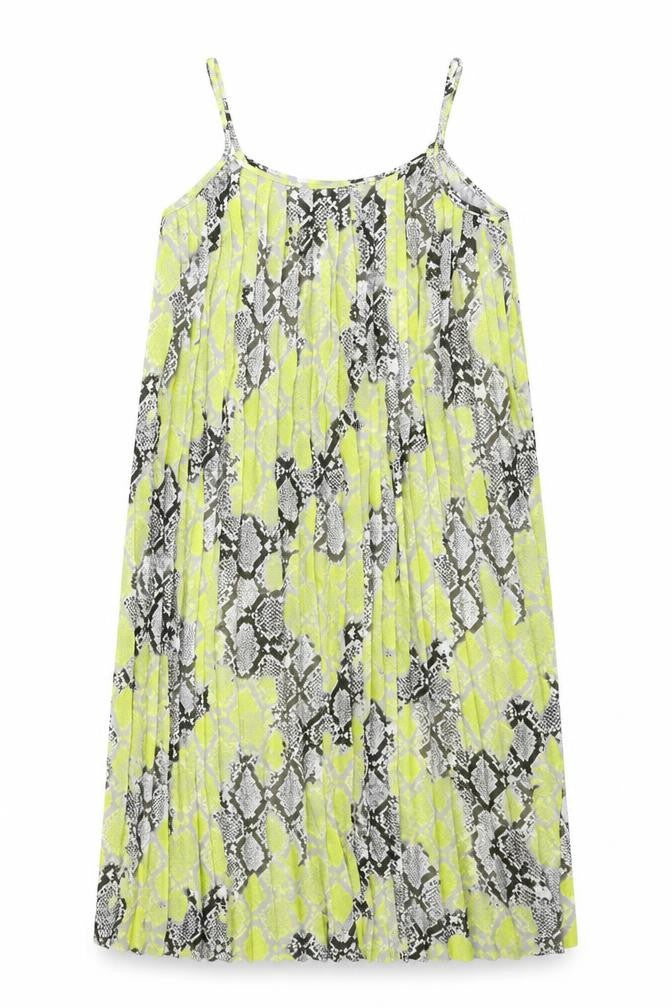 Front view of New Look women’s multicoloured geometric polyester tank dress, size UK 8, round neck pullover