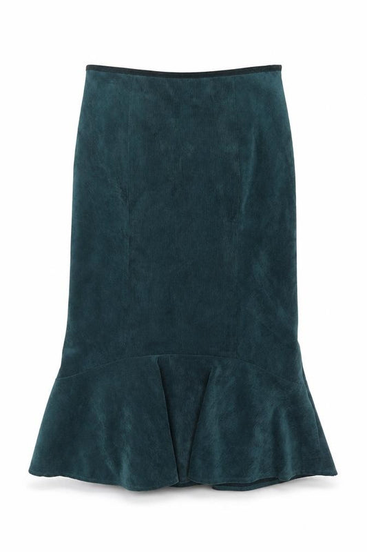 Front view of Country Casuals women’s blue polyester trumpet skirt, size UK 8, zip