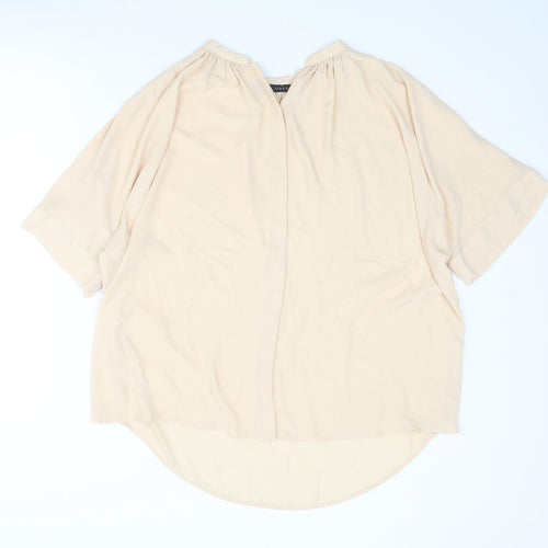 Zara Womens Beige Polyester Basic Button-Up Size S V-Neck
