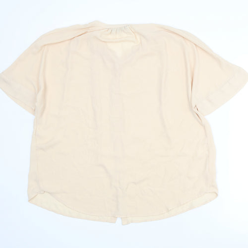 Zara Womens Beige Polyester Basic Button-Up Size S V-Neck