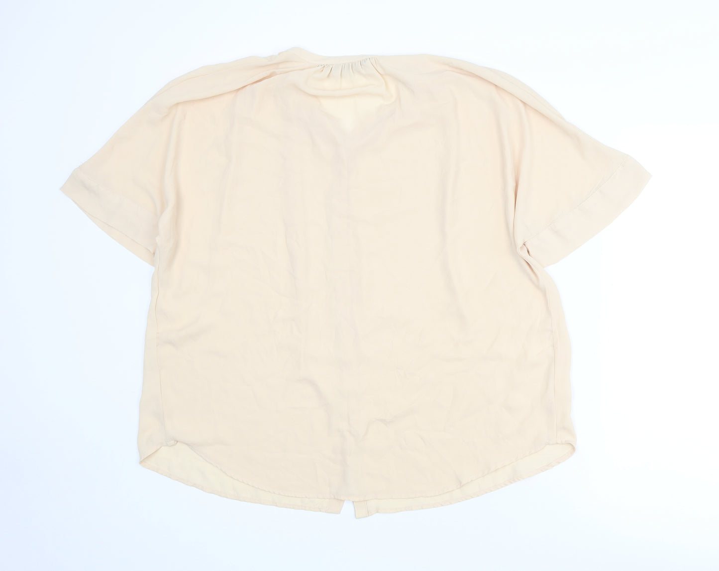 Zara Womens Beige Polyester Basic Button-Up Size S V-Neck