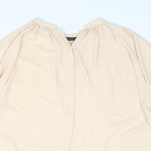Zara Womens Beige Polyester Basic Button-Up Size S V-Neck