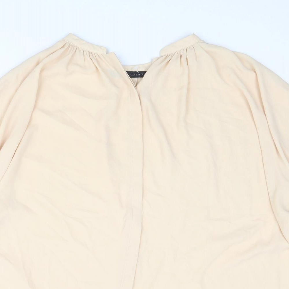 Zara Womens Beige Polyester Basic Button-Up Size S V-Neck