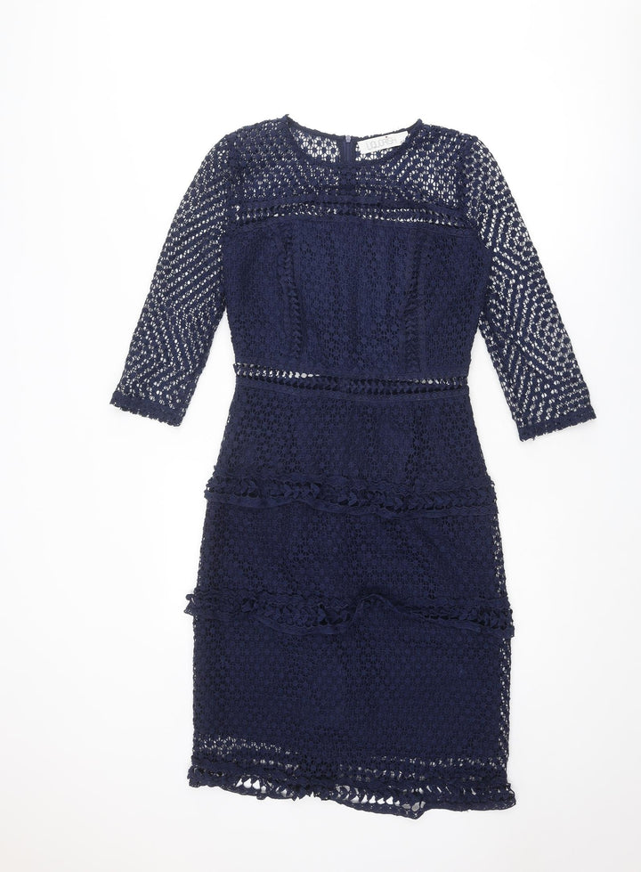 Liquorish Womens Blue Polyester Shift Size 8 Round Neck Zip