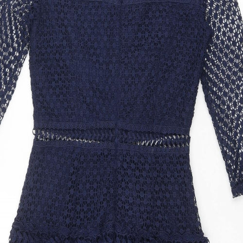 Liquorish Womens Blue Polyester Shift Size 8 Round Neck Zip