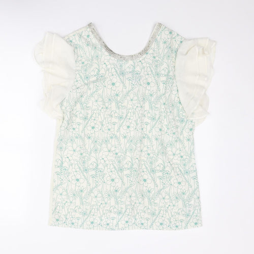 NEXT Womens White Floral Polyester Basic T-Shirt Size 12 Round Neck