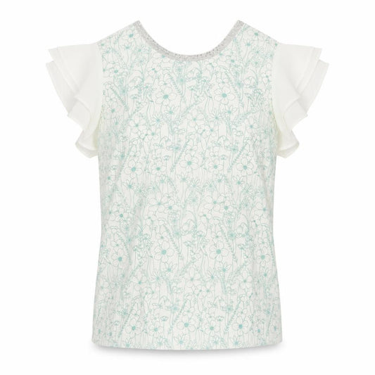 Front view of Next women’s white floral polyester basic t-shirt, size UK 12, round neck