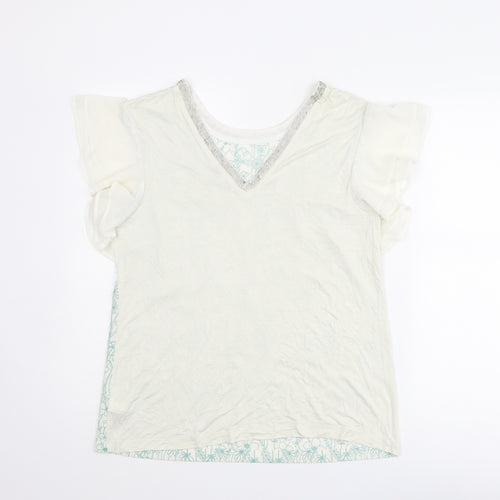 NEXT Womens White Floral Polyester Basic T-Shirt Size 12 Round Neck
