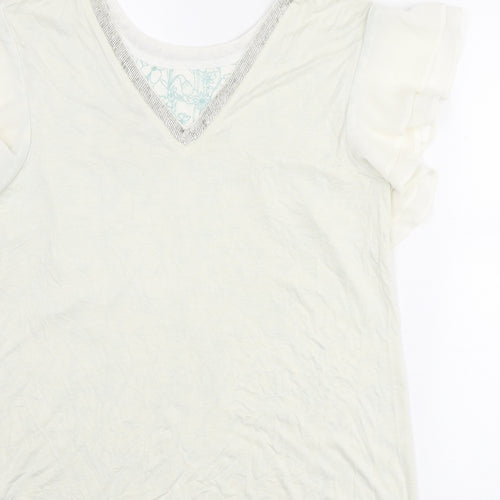 NEXT Womens White Floral Polyester Basic T-Shirt Size 12 Round Neck