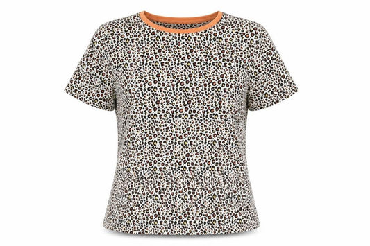 Front view of Marks & Spencer women’s multicoloured animal print viscose basic t-shirt, round neck - leopard print