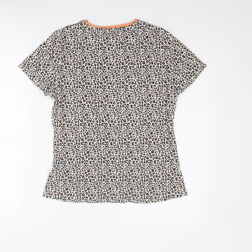 Marks and Spencer Womens Multicoloured Animal Print Viscose Basic T-Shirt Size 12 Round Neck - Leopard Print