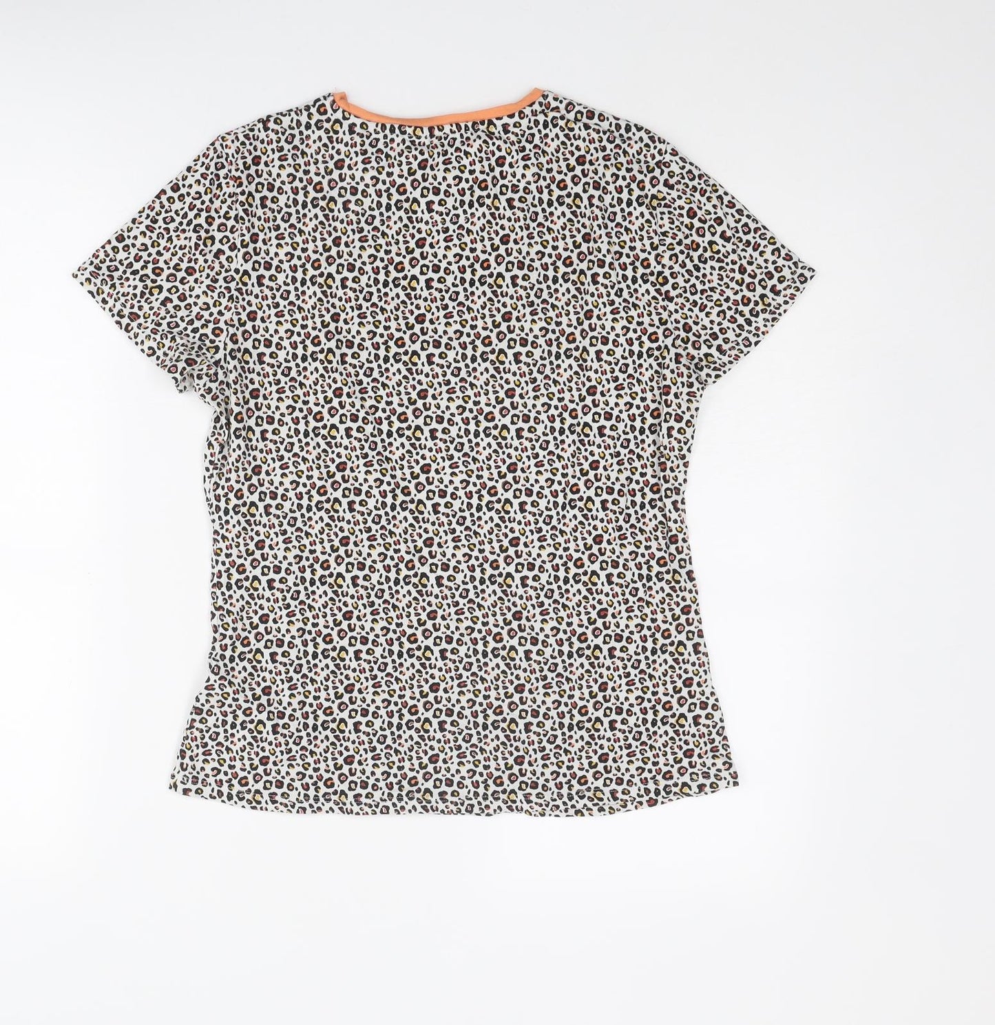 Marks and Spencer Womens Multicoloured Animal Print Viscose Basic T-Shirt Size 12 Round Neck - Leopard Print