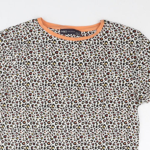 Marks and Spencer Womens Multicoloured Animal Print Viscose Basic T-Shirt Size 12 Round Neck - Leopard Print