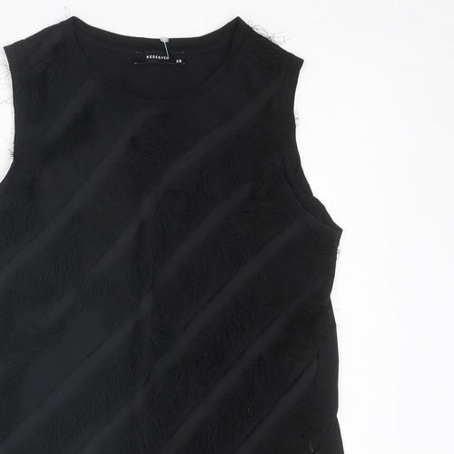 RESERVED Womens Black Polyester Basic Tank Size XS Round Neck