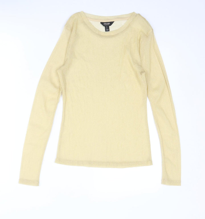 River Island Womens Gold Polyester Basic T-Shirt Size 10 Round Neck