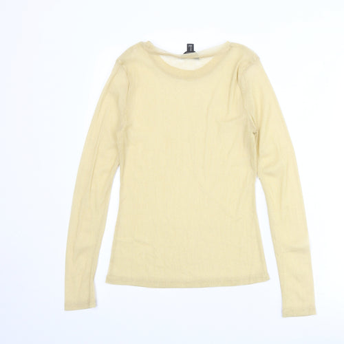 River Island Womens Gold Polyester Basic T-Shirt Size 10 Round Neck