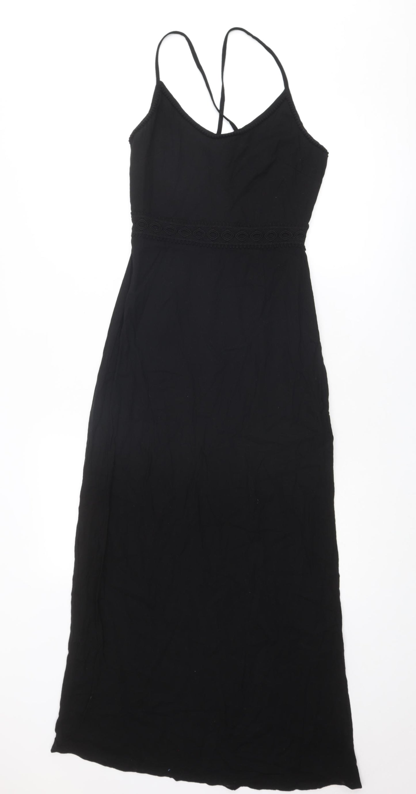 Miss Selfridge Womens Black Cotton Tank Dress Size 4 Round Neck Zip - Open Back