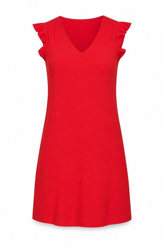 Front view of Very women’s red polyester a-line, size UK 12, scoop neck pullover