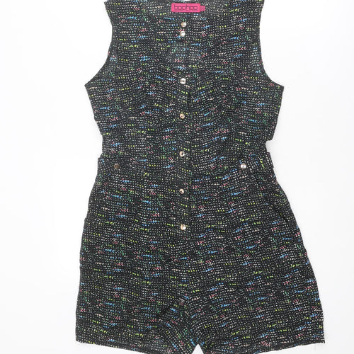 Boohoo Womens Multicoloured Geometric Polyester Playsuit One-Piece Size 8 Button - Cut Out Detail