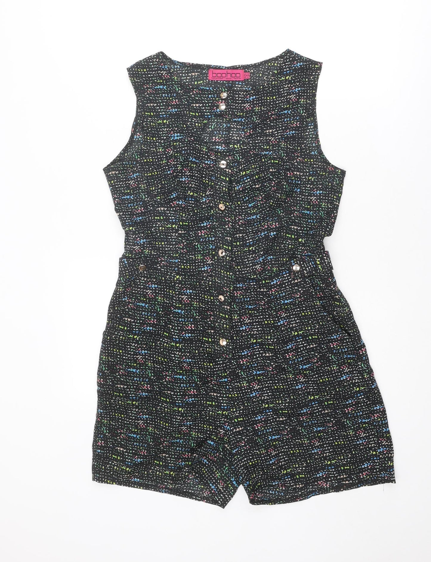 Boohoo Womens Multicoloured Geometric Polyester Playsuit One-Piece Size 8 Button - Cut Out Detail