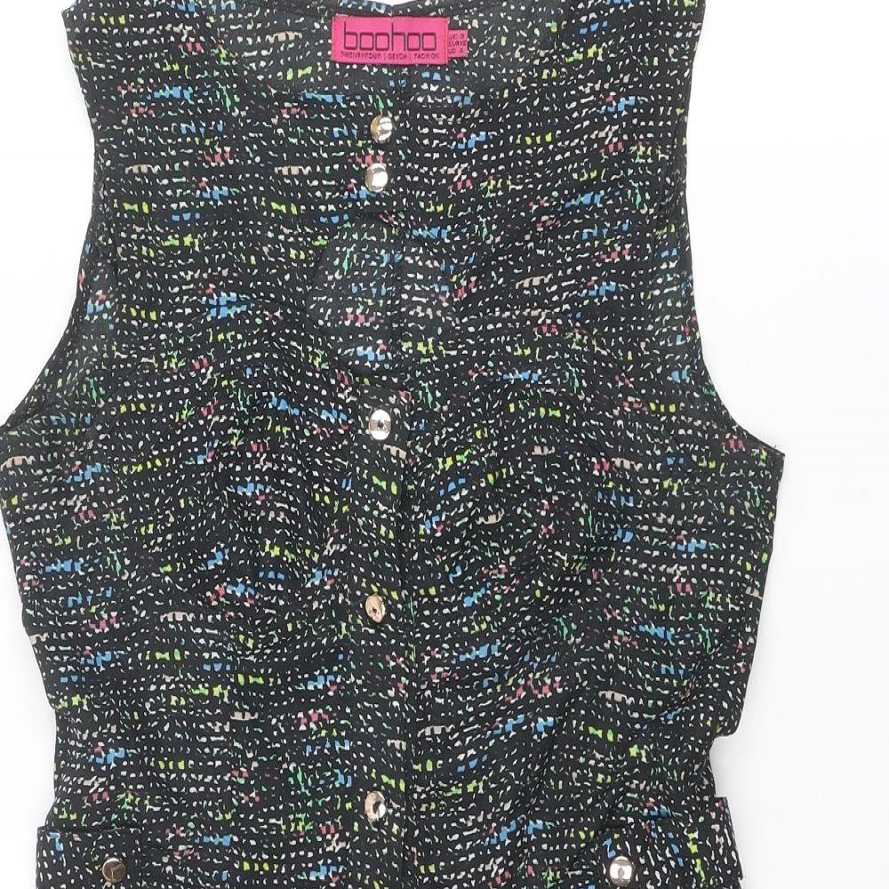 Boohoo Womens Multicoloured Geometric Polyester Playsuit One-Piece Size 8 Button - Cut Out Detail