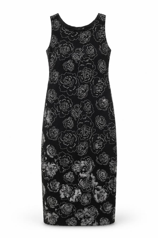 Front view of Sweet Poison women’s black floral polyester a-line, size UK 10, round neck pullover