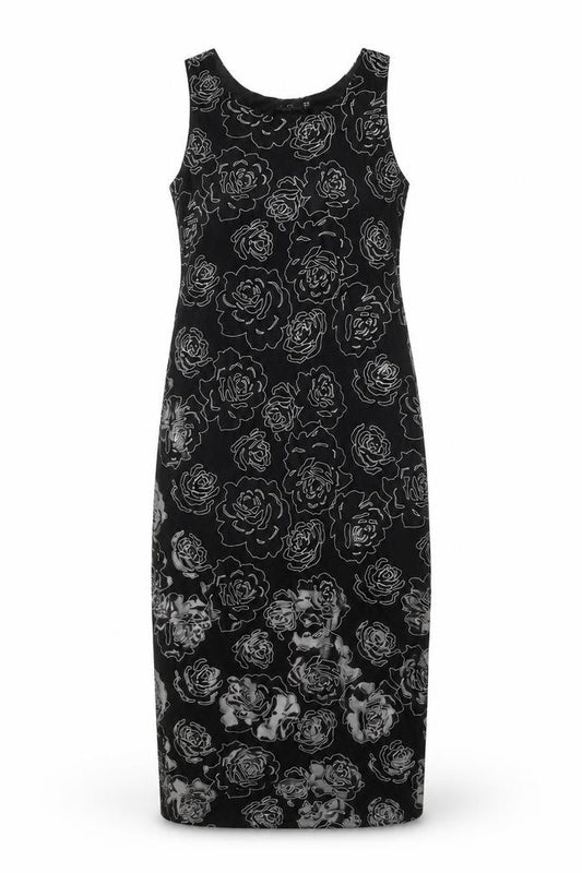 Front view of Sweet Poison women’s black floral polyester a-line, size UK 10, round neck pullover