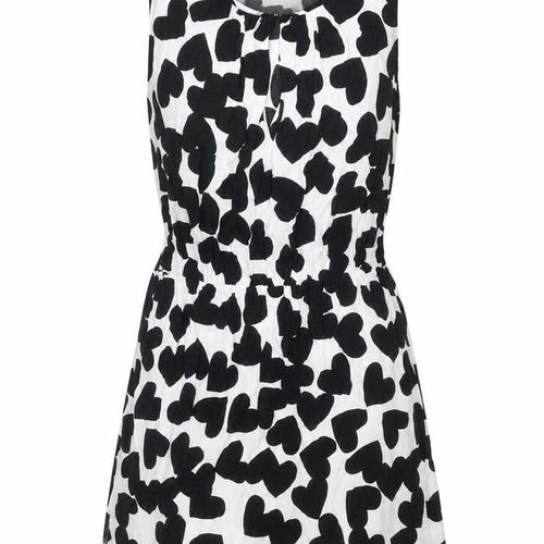 Mango Womens Black Geometric Viscose A-Line Size L Round Neck Hook & Eye - Heart pattern