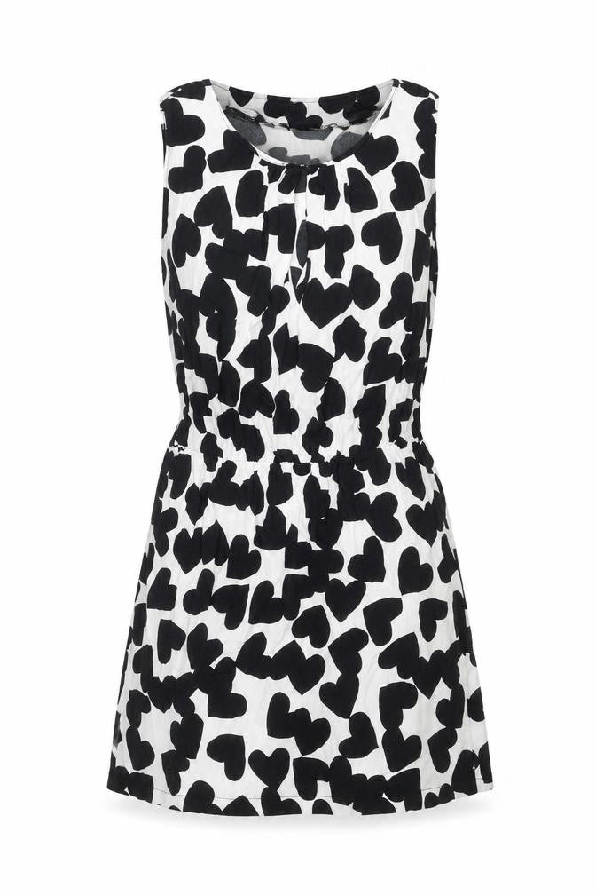 Mango Womens Black Geometric Viscose A-Line Size L Round Neck Hook & Eye - Heart pattern