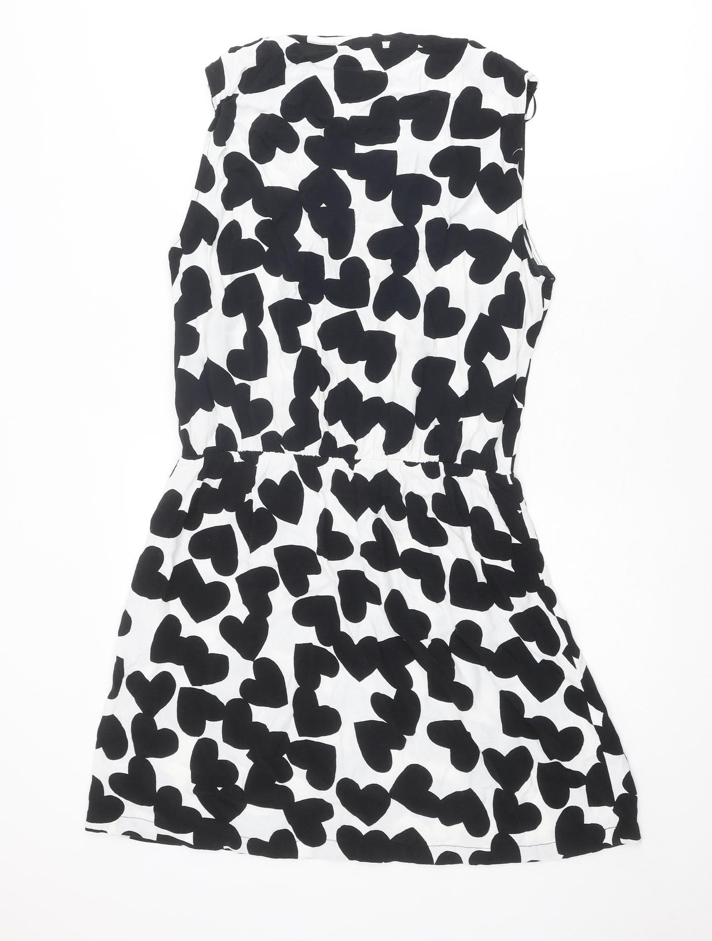 Mango Womens Black Geometric Viscose A-Line Size L Round Neck Hook & Eye - Heart pattern