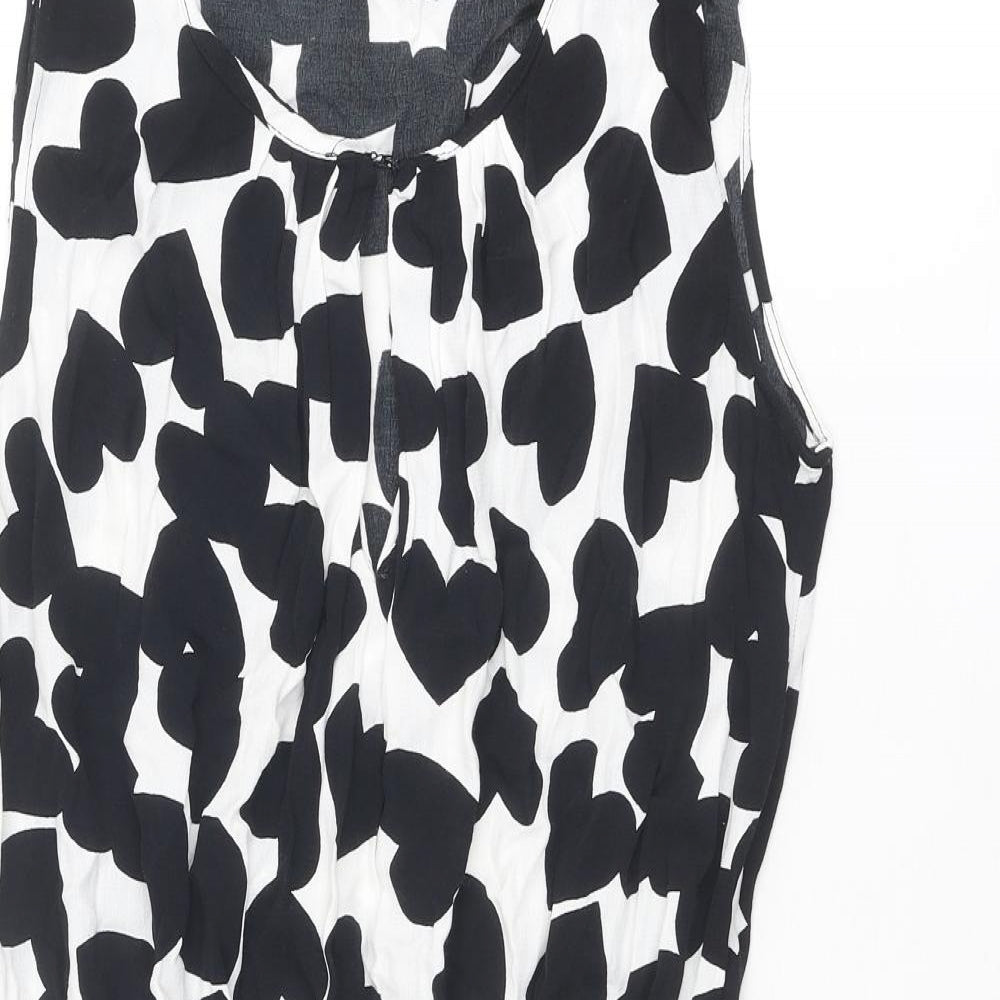Mango Womens Black Geometric Viscose A-Line Size L Round Neck Hook & Eye - Heart pattern