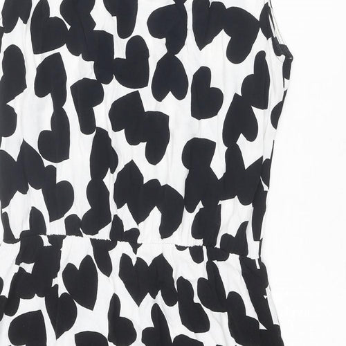 Mango Womens Black Geometric Viscose A-Line Size L Round Neck Hook & Eye - Heart pattern