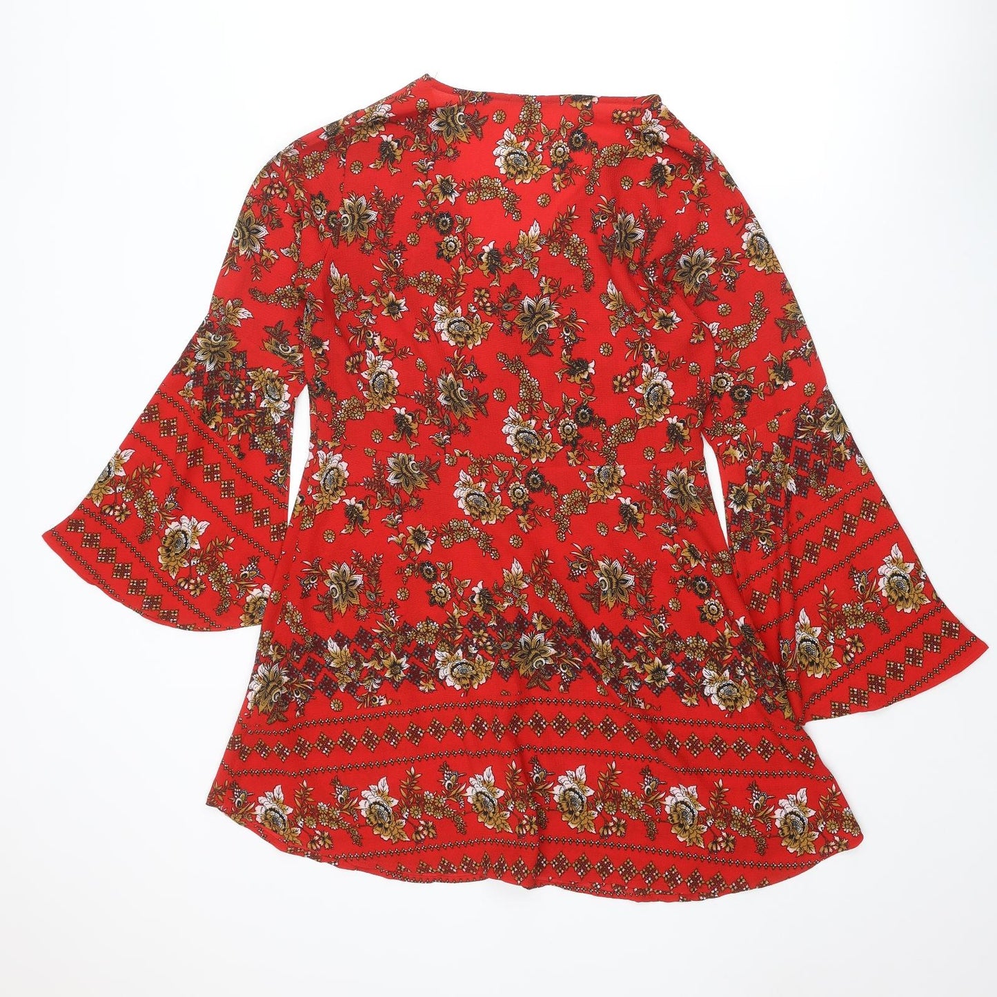 Boohoo Womens Red Floral Polyester Kaftan Size 16 V-Neck Button