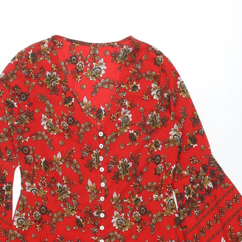 Boohoo Womens Red Floral Polyester Kaftan Size 16 V-Neck Button