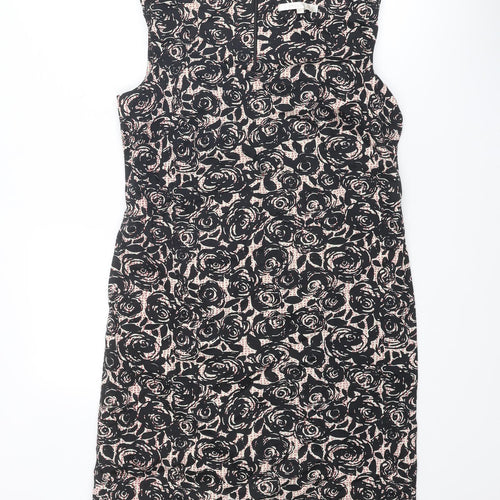 Epilogue Womens Black Floral Polyester Shift Size 14 V-Neck Zip