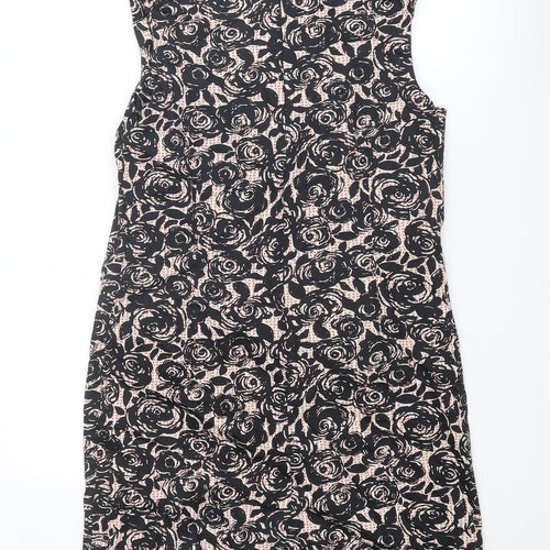 Epilogue Womens Black Floral Polyester Shift Size 14 V-Neck Zip