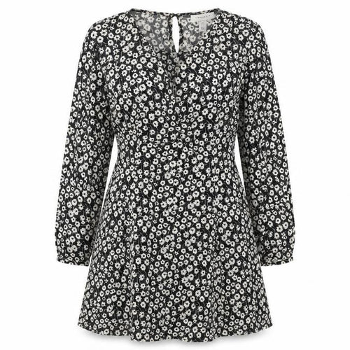 Topshop Womens Black Floral Polyester A-Line Size 10 Round Neck Zip