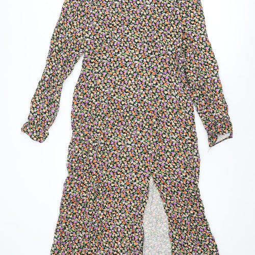 New Look Womens Multicoloured Floral Viscose A-Line Size 10 Round Neck Button