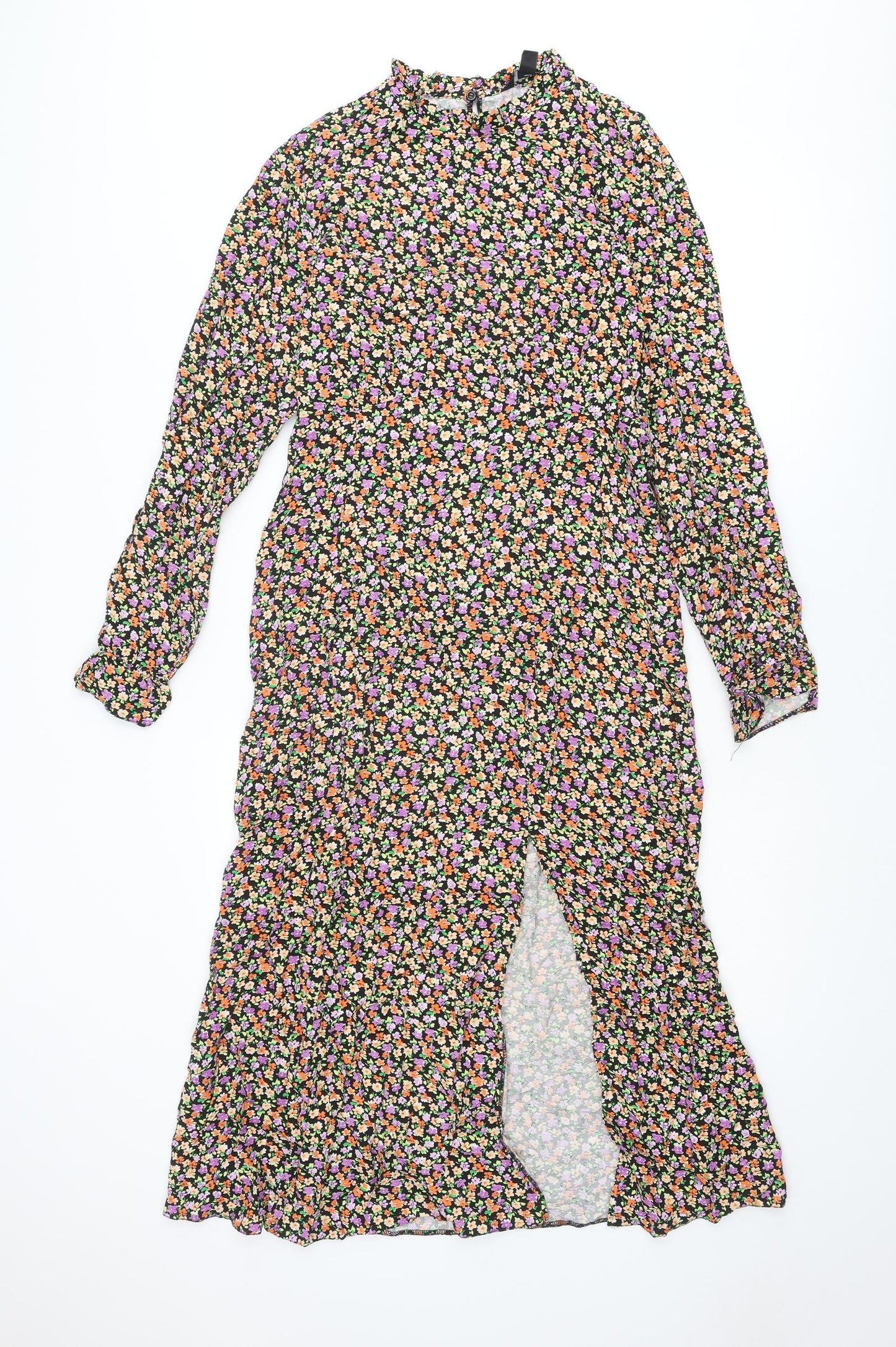 New Look Womens Multicoloured Floral Viscose A-Line Size 10 Round Neck Button