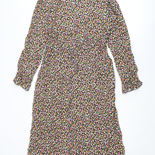 New Look Womens Multicoloured Floral Viscose A-Line Size 10 Round Neck Button