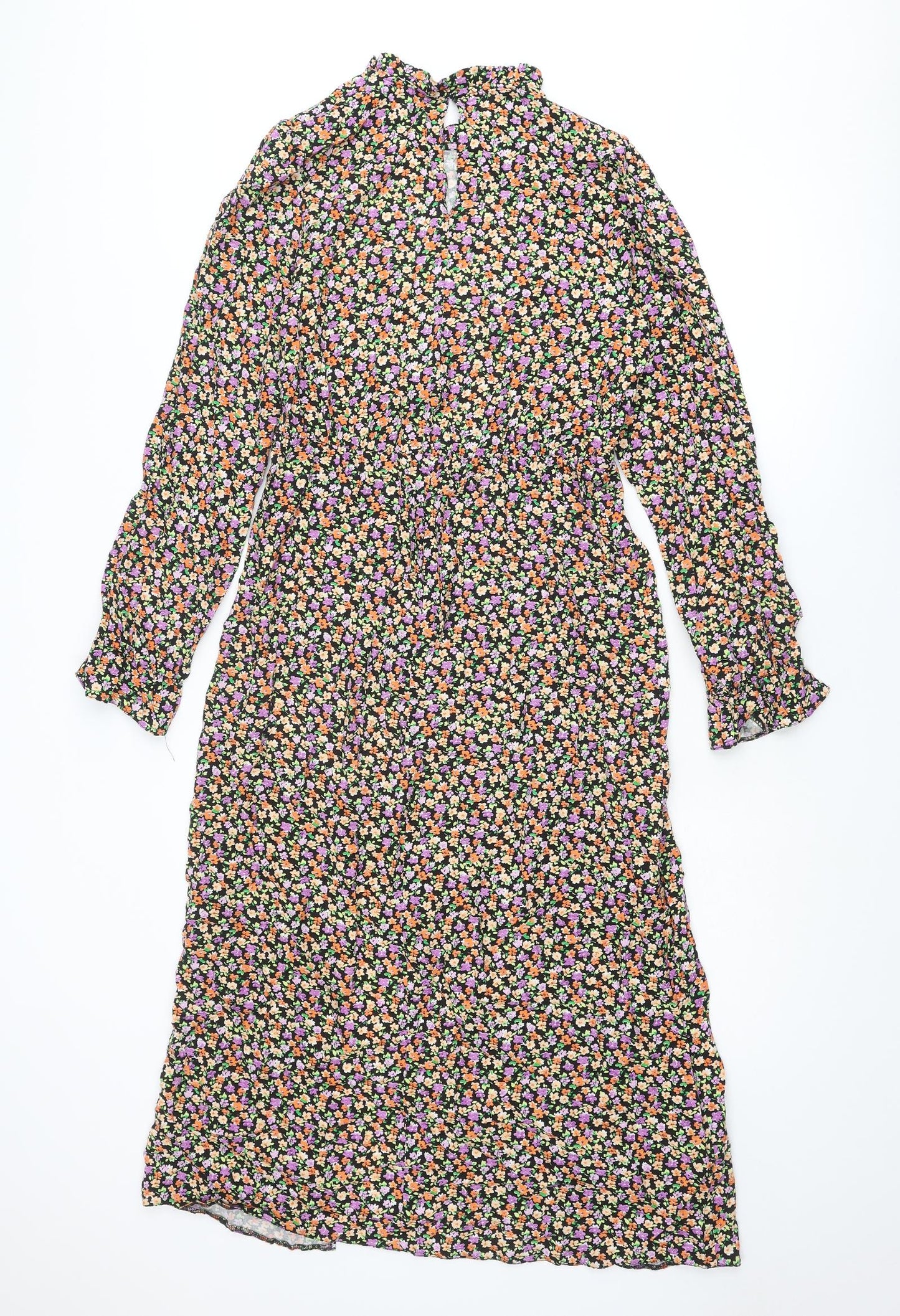 New Look Womens Multicoloured Floral Viscose A-Line Size 10 Round Neck Button