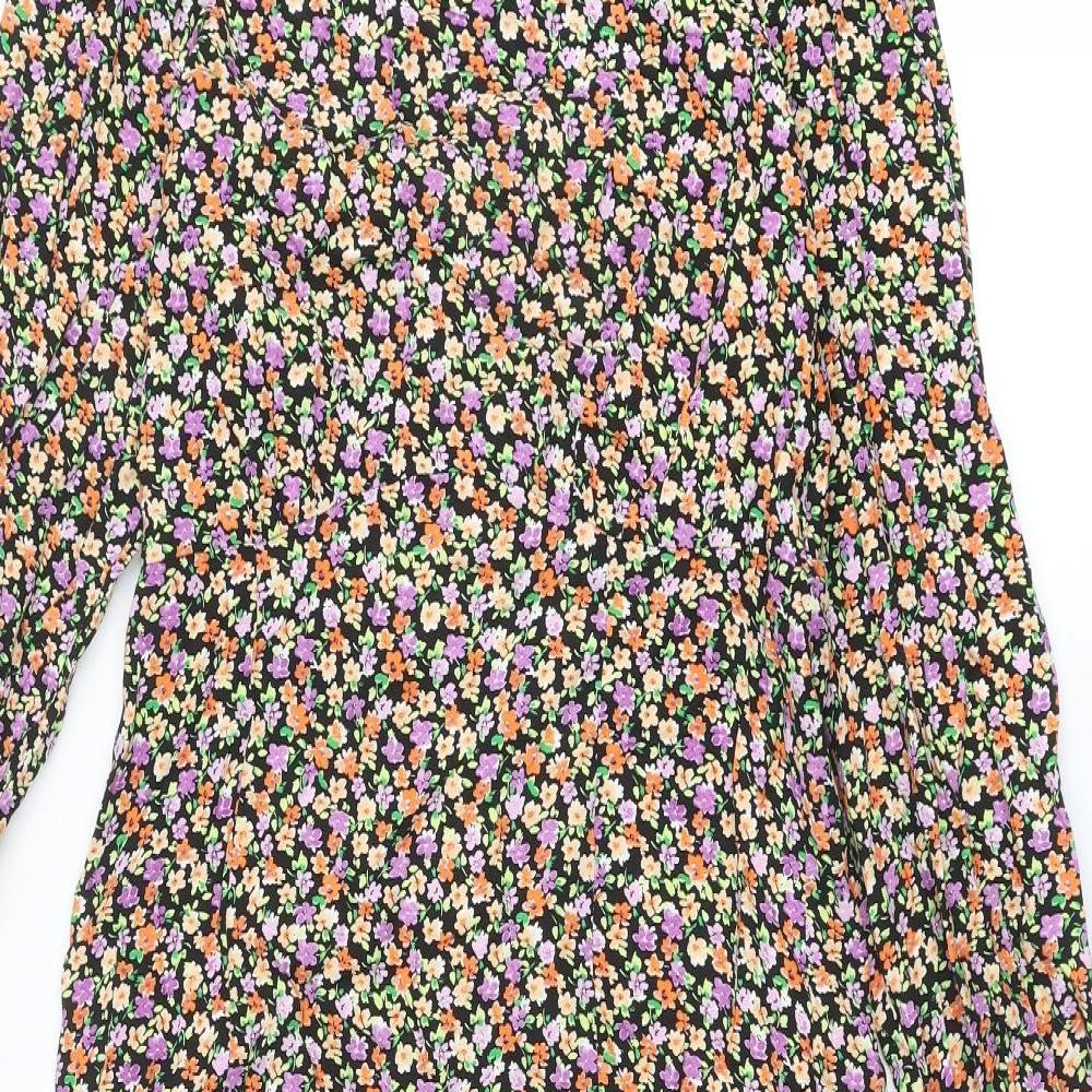 New Look Womens Multicoloured Floral Viscose A-Line Size 10 Round Neck Button
