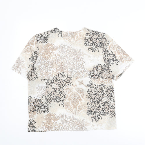 TIGI Womens Beige Geometric Polyester Basic T-Shirt Size 14 Round Neck - Size 14-16