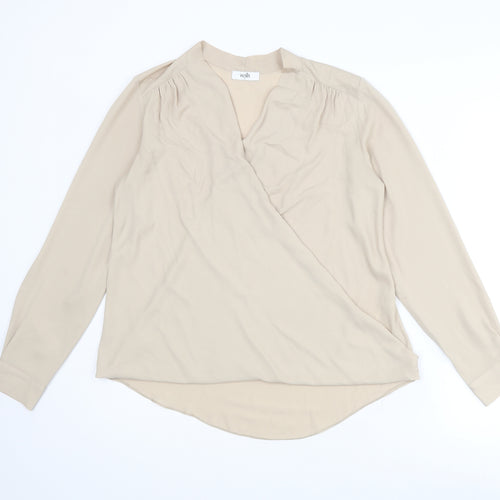 Wallis Womens Beige Polyester Basic Blouse Size S V-Neck