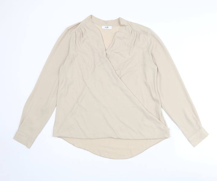Wallis Womens Beige Polyester Basic Blouse Size S V-Neck